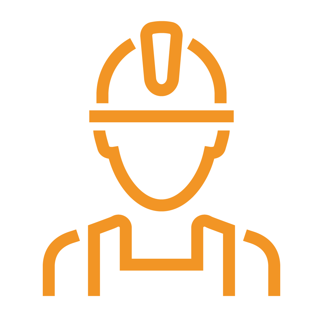 Yellow icon of an experienced employee at a scaffolding rental services company.